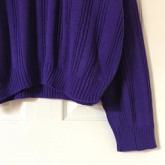 Serious Affairs 80's Vintage Deadstock Ribbed Knit Crewneck Sweater Purple Large - Picture 7 of 10